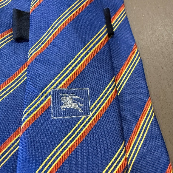Burberry London 100% Silk Tie Blue Regimental Stripe Equestrian Logo – NWOT - Picture 3 of 5